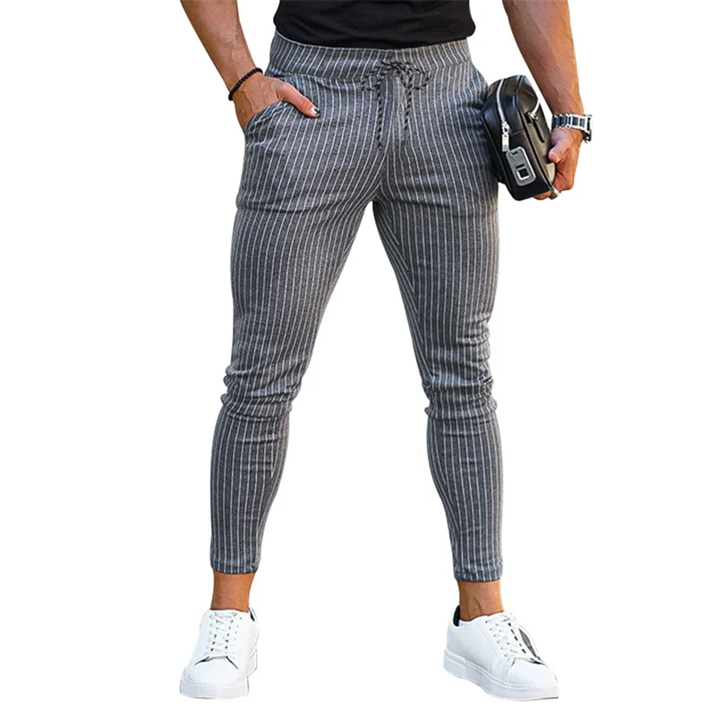 Top Trends: Man High Waist Lace-up Slim Fit Pencil Pants Four Seasons Casual Striped Trousers Fashion Tight Trous Male New Trend Streetwear Shoppable Styles