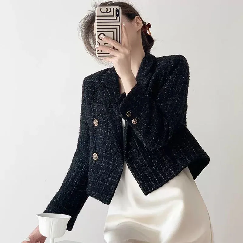 Top Trends: Fashion Long-sleeved Blazer Small Fragrance Coat Women&#039;s Spring New Korean Version Loose Check Black Temperament Short Coat 2023 Shoppable Styles