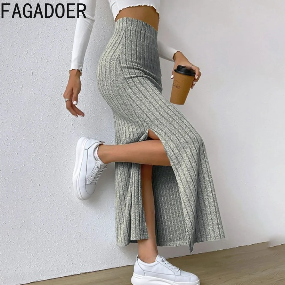 Top Trends: FAGADOER Spring Elegant Knitting Side Slit Skinny Skirts Women High Waisted Straight Skirt Casual Female Solid Matching Bottoms Shoppable Styles