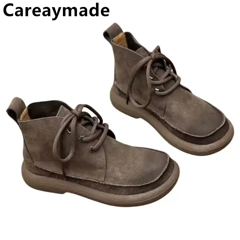 Top Trends: Careaymade-Genuine Leather Ethnic Spring Full Cow Females Handmade Sewing Ankle Soft Sole Boots Women Flats Shoes Warm Size35-42 Shoppable Styles