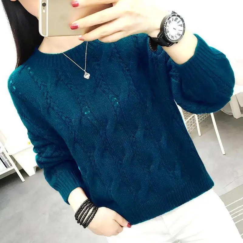 Top Trends: Fashion O-Neck Solid Color Screw Thread All-match Sweaters Women's Clothing 2022 Autumn New Casual Pullovers Loose Warm Tops Shoppable Styles - Image 5