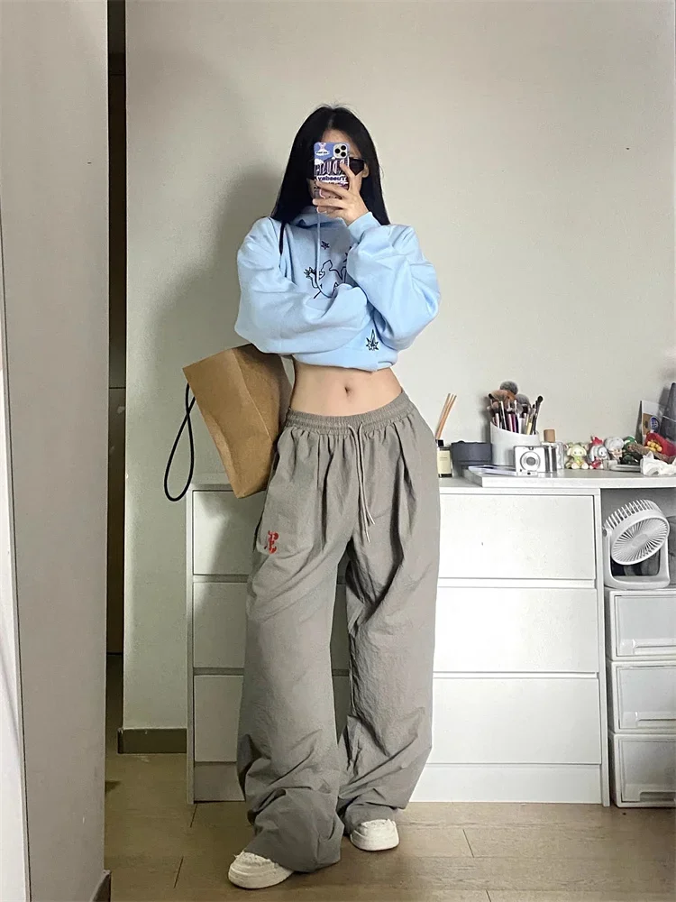 Top Trends: QWEEK Korean Fashion Solid Track Pants Women Y2K Kpop Quick Dry Sweatpants Oversize Harajuku Streetwear Hip Hop Wide Leg Joggers Shoppable Styles - Image 3