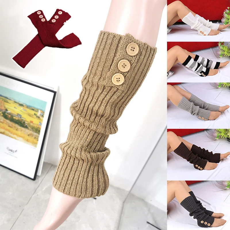 Top Trends: Winter Women Fashion Warm Knit Solid Leg Warmers Knee High Crochet Socks Boot Cuffs 3 Button Wool Foot Warmers 1 Pair Shoppable Styles