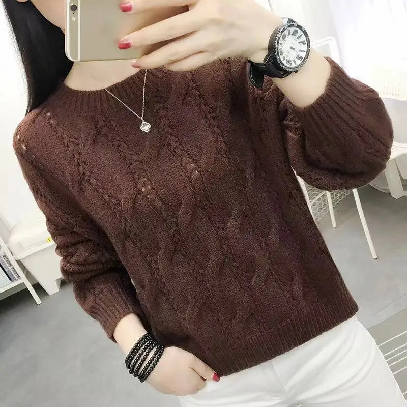 Top Trends: Fashion O-Neck Solid Color Screw Thread All-match Sweaters Women's Clothing 2022 Autumn New Casual Pullovers Loose Warm Tops Shoppable Styles - Image 6