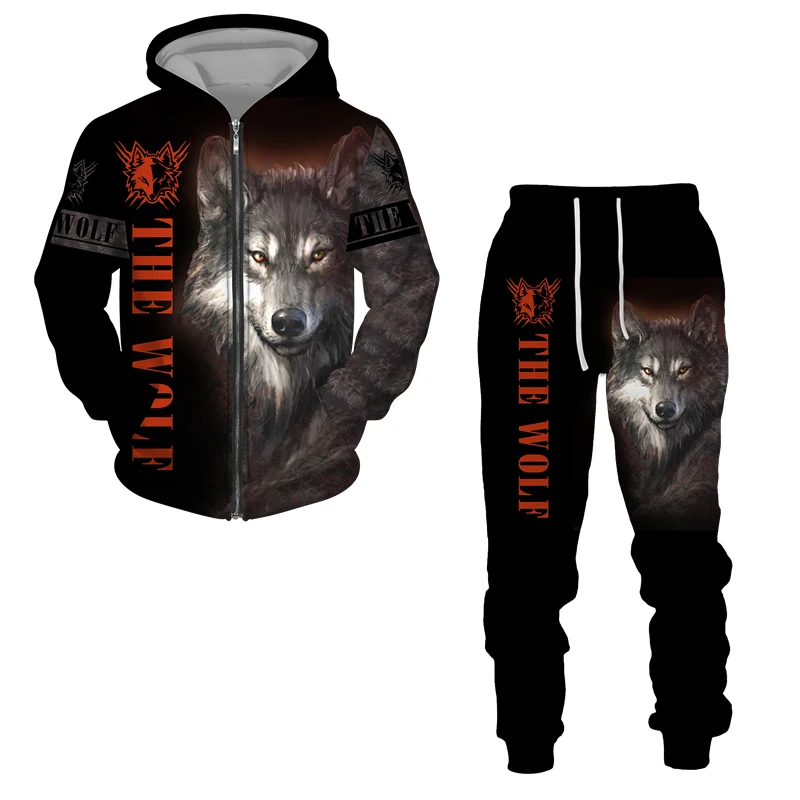 Top Trends: Zipper Men's Hoodie Pants Sets Wolf 3D Print Golf Y2k Tracksuit Casual Oversized Fashion Sweatshirts Clothes For Men Clothing Shoppable Styles