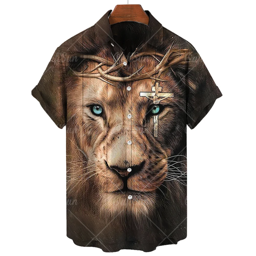 Top Trends: Men's Shirt Animal Lion Graphic Prints Turndown Outdoor Street Short Sleeves Print Oversized Clothed Apparel Fashion Casual Soft Shoppable Styles - Image 2