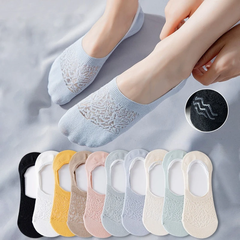 Top Trends: 5 Pairs Women Invisible Socks Mujer Non-slip Chaussette Ankle Low Female Mesh Cotton Boat Socks No Show Breathable Calcetines Shoppable Styles - Image 5