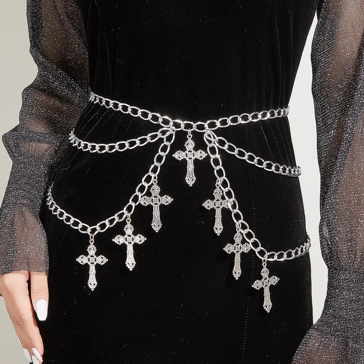 Top Trends: MW3202waist Chain Alloy Hollow Out Cross Pendant With Wavy Side Swing Chain Waist Chain Waist Decoration Shoppable Styles