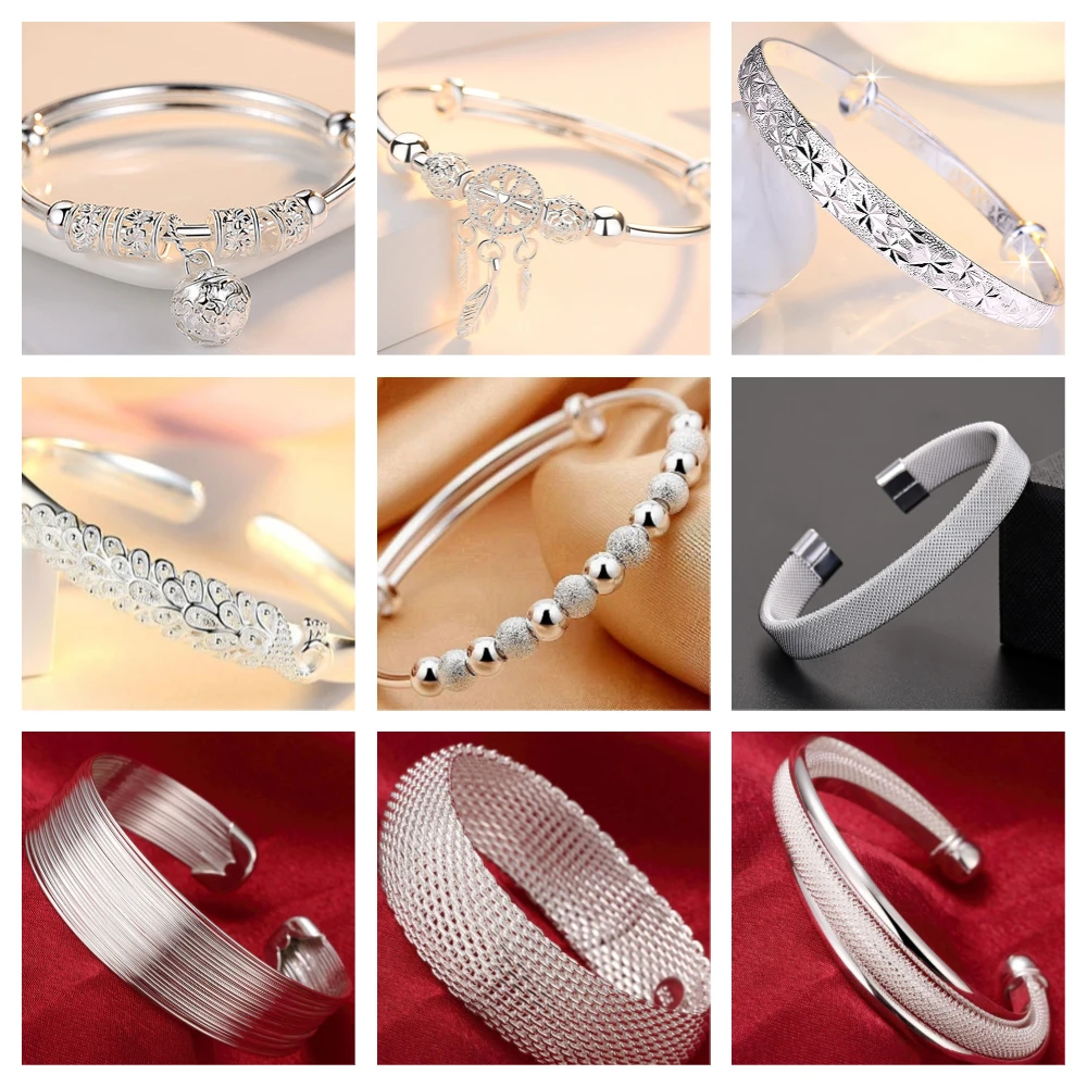 Top Trends: Wholesale Fine 925 Sterling Silver Bangles Bracelet Charms Heart Open For Women Lady Jewelry Adjustment Cuff Wedding Gift Shoppable Styles