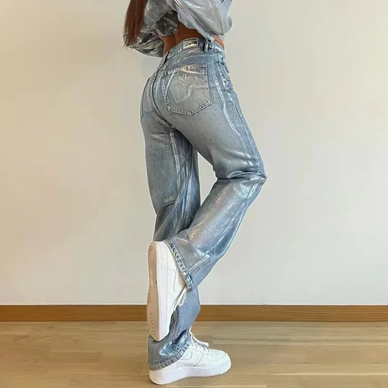 Top Trends: Washed Print High Waisted Jeans Women Fashion Basic Baggy Long Pant For Women&#039;s Street Cargo Slouchy Denim Pants Woman Shoppable Styles