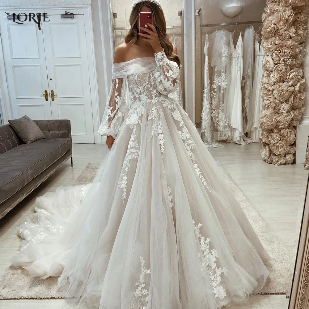 Top Trends: LORIE Off Shoulder Lantern Sleeves Wedding Gowns Strapless A-Line Boho Princess Bridal Dresses Women Appliques Lace Bride Dress Shoppable Styles