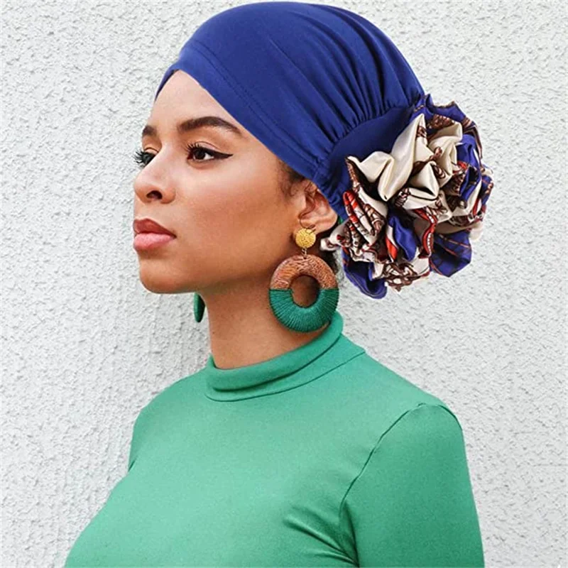 Top Trends: Big Flower Hijab Volumizers Turban Bonnet For Women Muslim Under Hijab Caps Solid Color Islamic Inner Hijabs Headwrap Chemo Cap Shoppable Styles