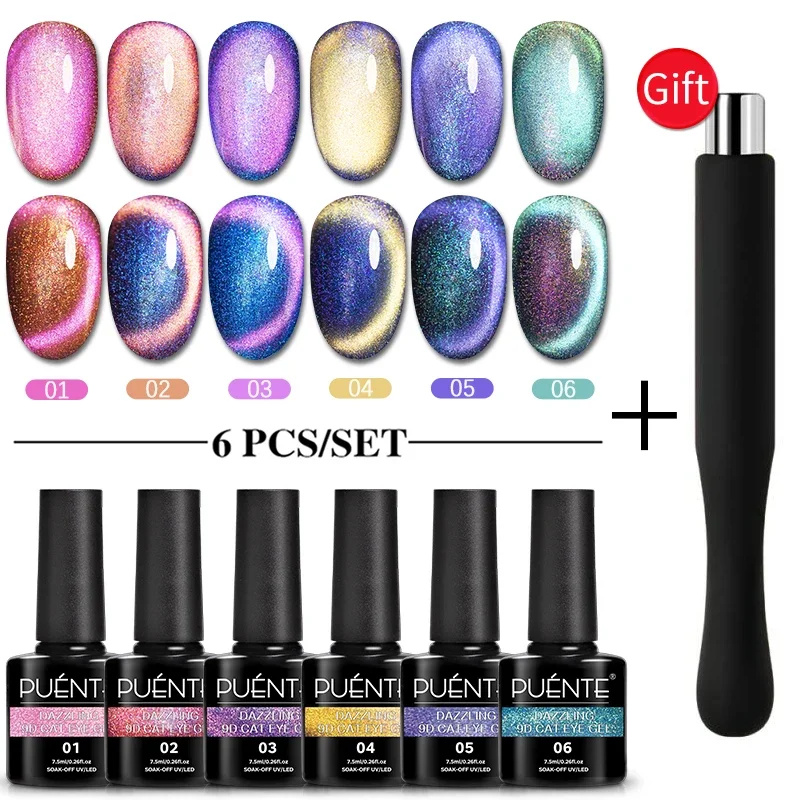 Top Trends: 6pcs Dazzling 9D Cat Magnetic Gel Nail Polish Set With Magnet Soak Off UV Gel Manicure Shiny Glitter Cat Eye Nail Varnish Kit Shoppable Styles