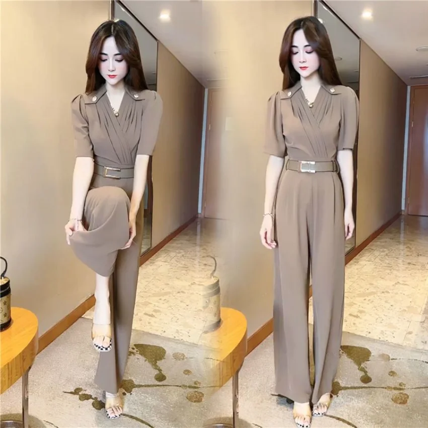 Top Trends: Temperament Fashion Jumpsuit 2023 Spring / Summer Korean Version New Short Sleeve Fashionable Waist Slim Wide Leg Jumpsuit Shoppable Styles - Image 6