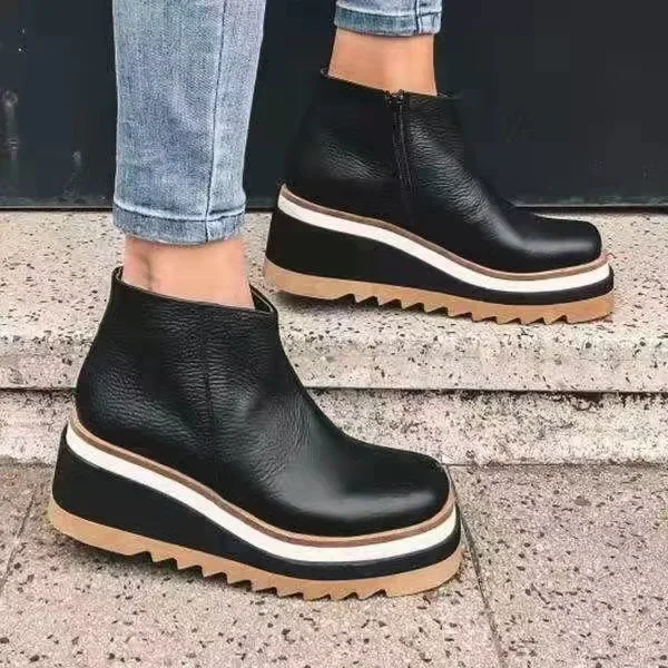 Top Trends: Leather Boots Women Platform Heels Ankle Boots Wedges Casual Fashion 2021 Booties Woman Punk Thick Bottom Shoes Zapatos De Mujer Shoppable Styles