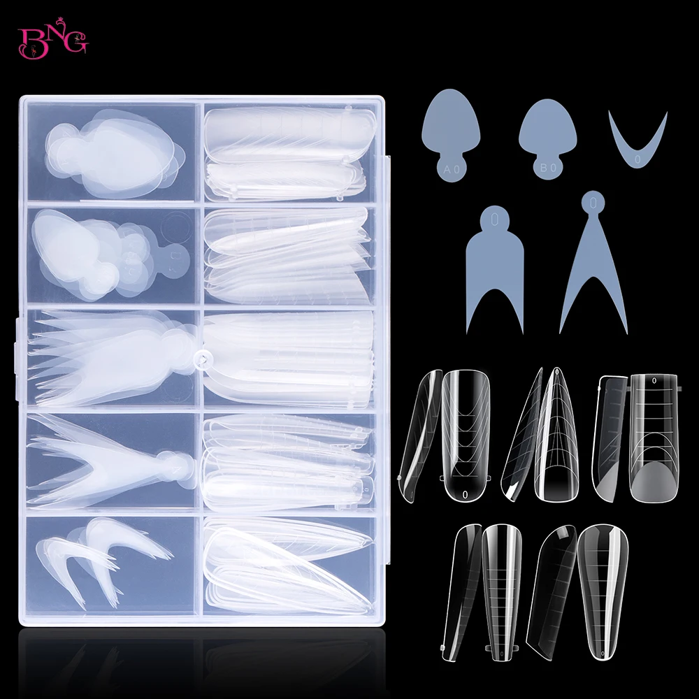 Top Trends: 5 Types Clear Dual Nail Forms Set Nail Extension System Form Tips For Poly Nail Gel With 60pcs Reusable French Silicone Pads Shoppable Styles