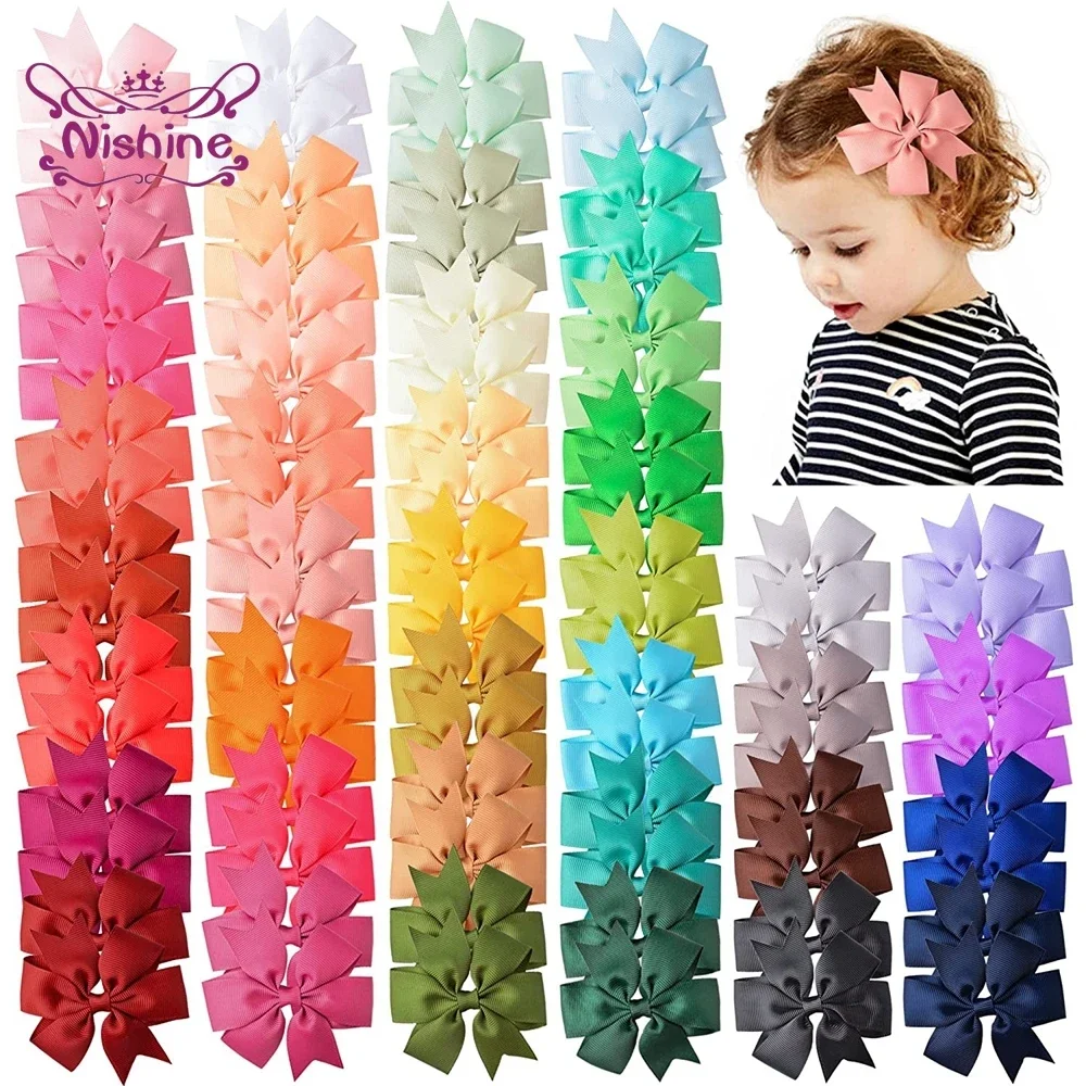 Top Trends: 10pcs / lot Baby Girls Hair Bows Hairpins 3.2&quot; Grosgrain Ribbon Pinwheel Toddler Clips Children Kids Accessories Gifts Photo Props Shoppable Styles