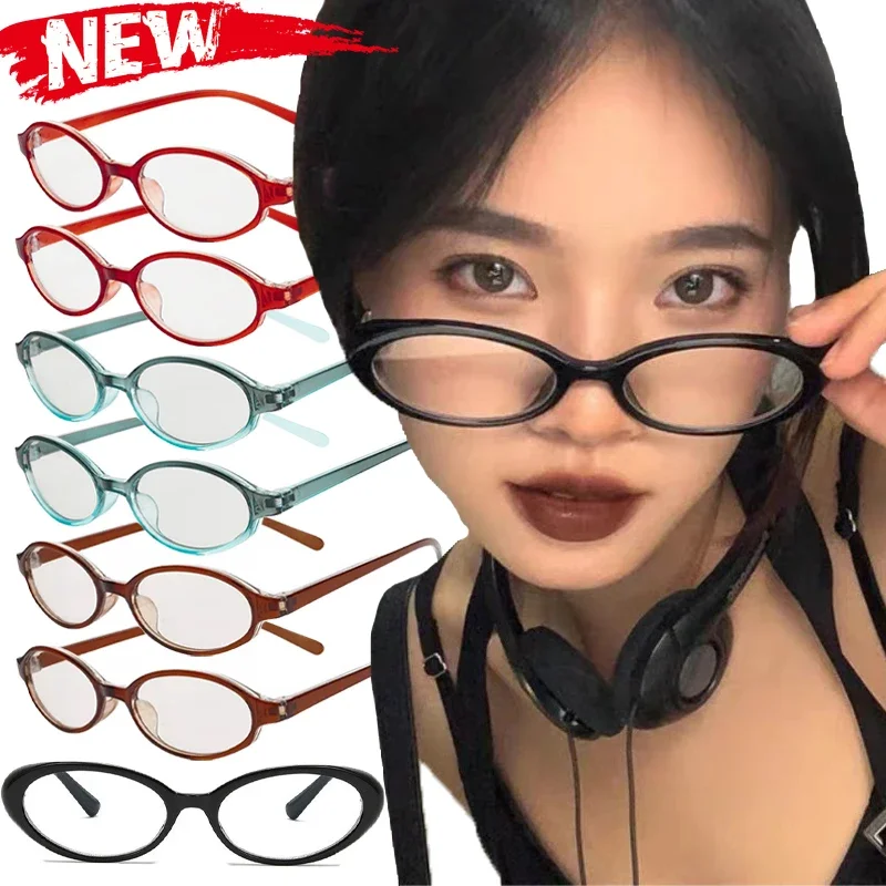 Top Trends: 1 / 2pcs Women's Oval Frame Glasses Anti-Blue Light Glasses Sweet Girls Y2K Retro Narrow Spectacles Vintage Computer Eyewears Shoppable Styles