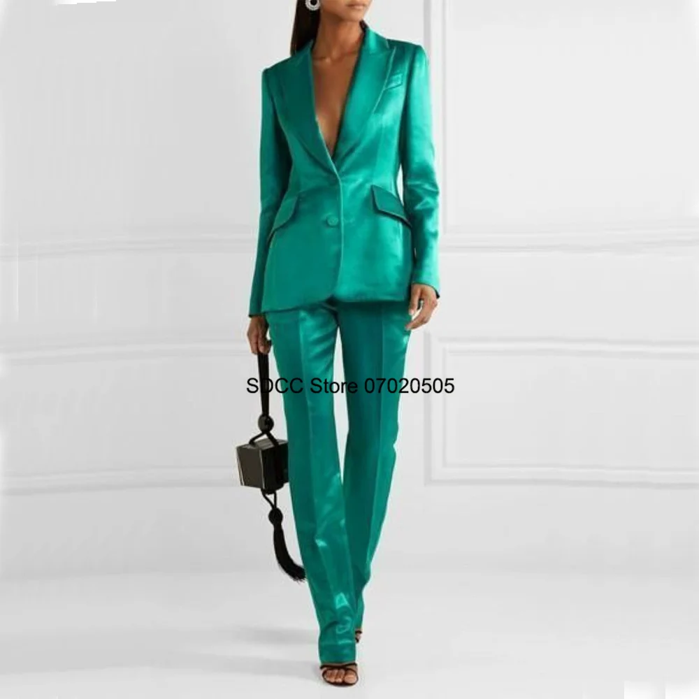 Top Trends: Women's Forged Cloth Glossy Suit 2pcs Slim Fit Spike Collar Prom Party Wedding Custom Blazer Dress Women's Pants And Blouse Sets Shoppable Styles