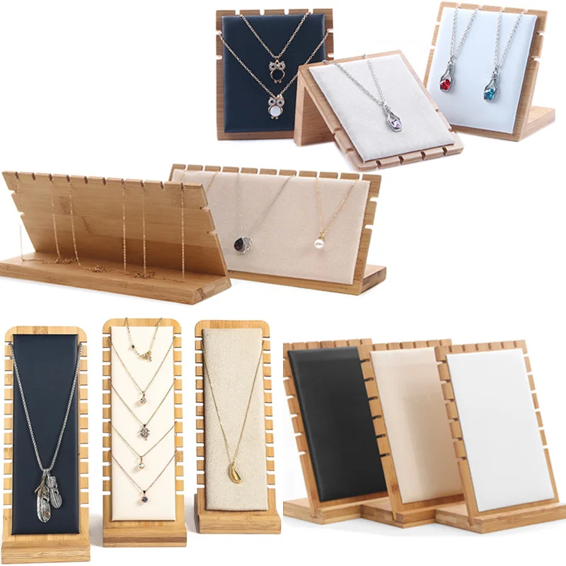 Top Trends: 4Style S / M / L Bamboo Pendant Necklace Display Stand Holder PU Velvet Jewelry Display Women Shopwindow Wedding Jewelry Organizer Shoppable Styles