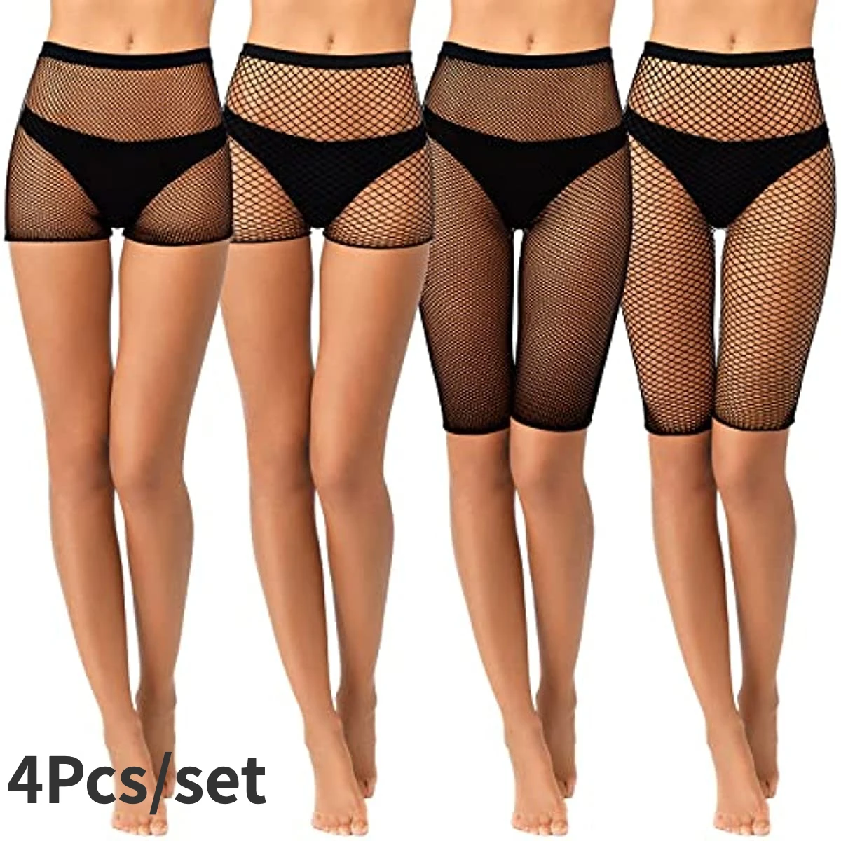 Top Trends: 4Pcs Fishnet Shorts Pantyhose Fishnet Biker Short High Waisted Tights See Through Elastic Mesh Shorts For Women Girls Shoppable Styles