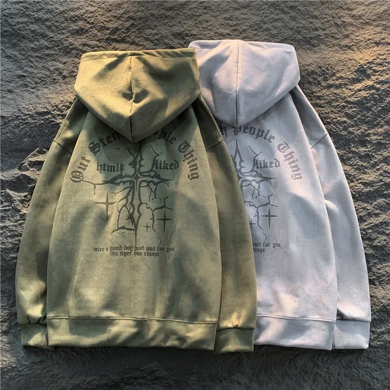 Top Trends: Vintage Gothic Hooded Sweatshirt For Men Graphic Print Suede Hoodies Harajuku Couple Clothing Oversized Unisex Sweatshirts Shoppable Styles