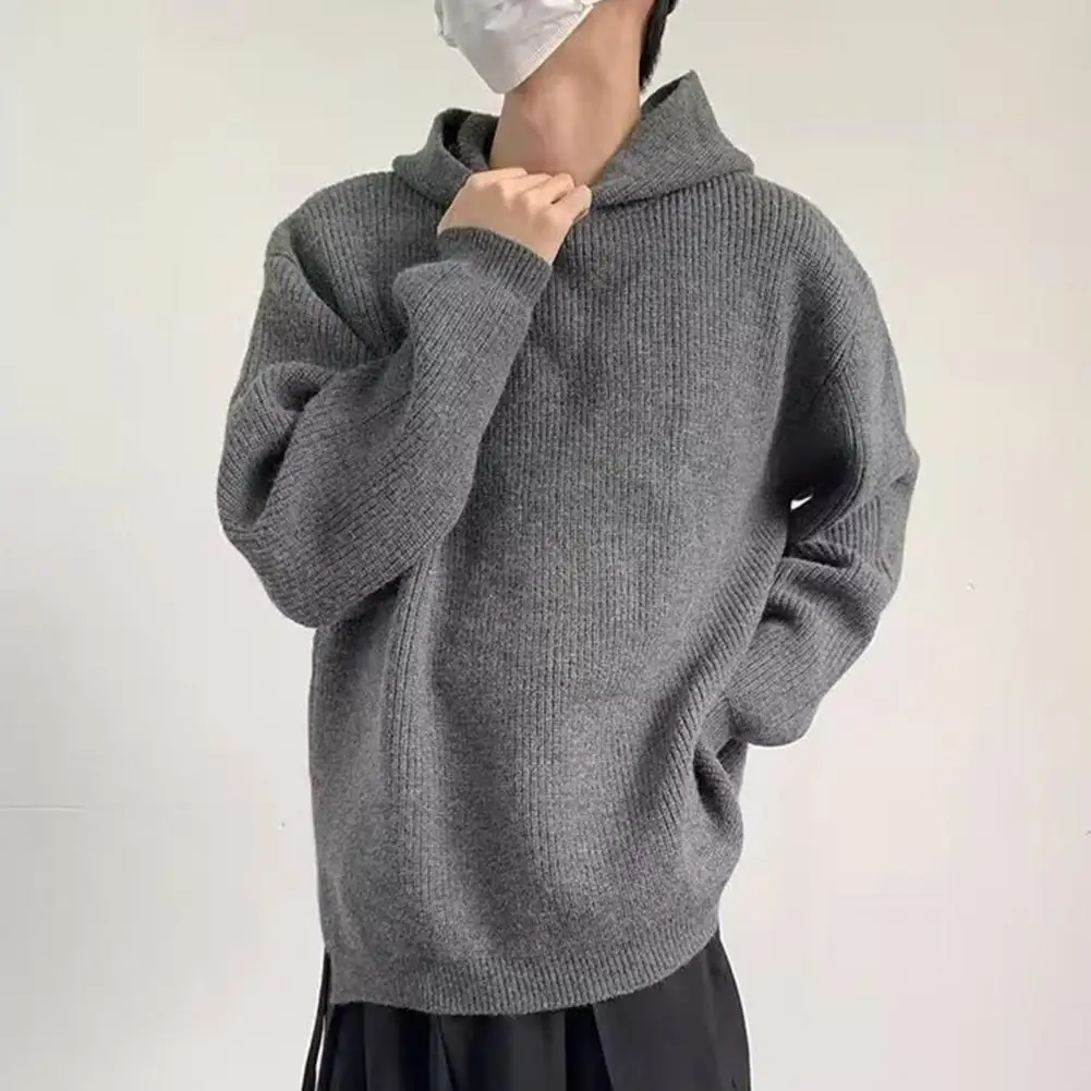 Top Trends: Winter Hoodie Cozy Hooded Men's Knitted Sweater With Side Split Retro Casual Pullover Warm Mid Length Winter Fall Style Fall Shoppable Styles