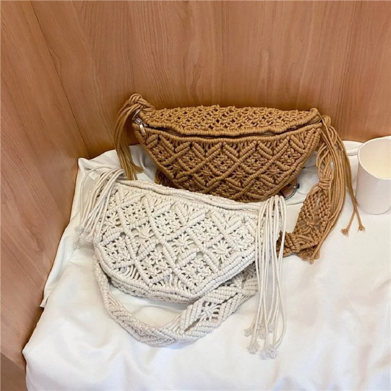 Top Trends: Women's Handbags Braid Bohemia Crossbody Bag Fashion Summer Beach Ethnic Waist Pack Tramp Belt Bag Cotton Woven Outdoor Tote Bag Shoppable Styles