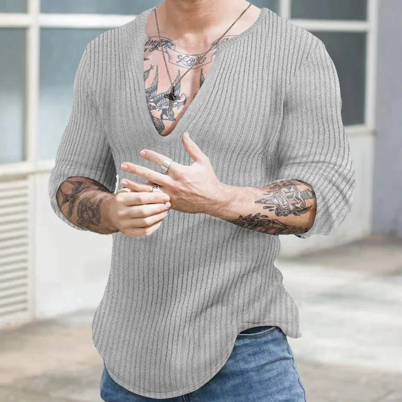 Top Trends: Autumn Winter Men's V-neck Casual Fashion Sweaters Male Long Sleeve Solid Color All-match Knitting Pullovers Gentmen Jumpers Top Shoppable Styles - Image 5