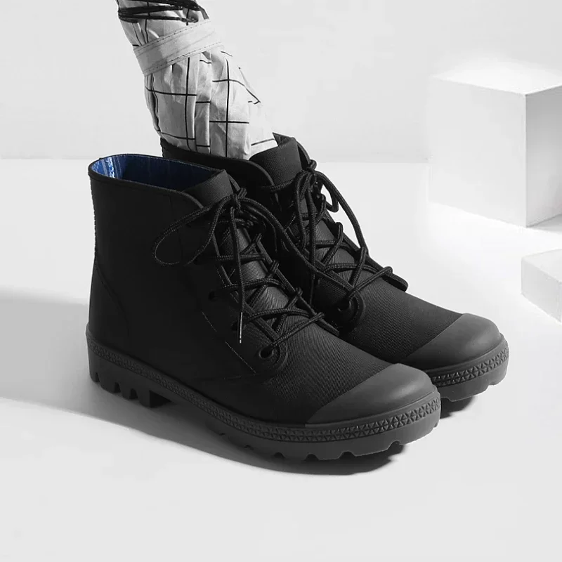 Top Trends: Winter Men Rain Boots Lace-up Ankle Cotton Rain Boots Outdoor Non-slip Waterproof Work Water Boots Camping Fishing Rain Boots Shoppable Styles