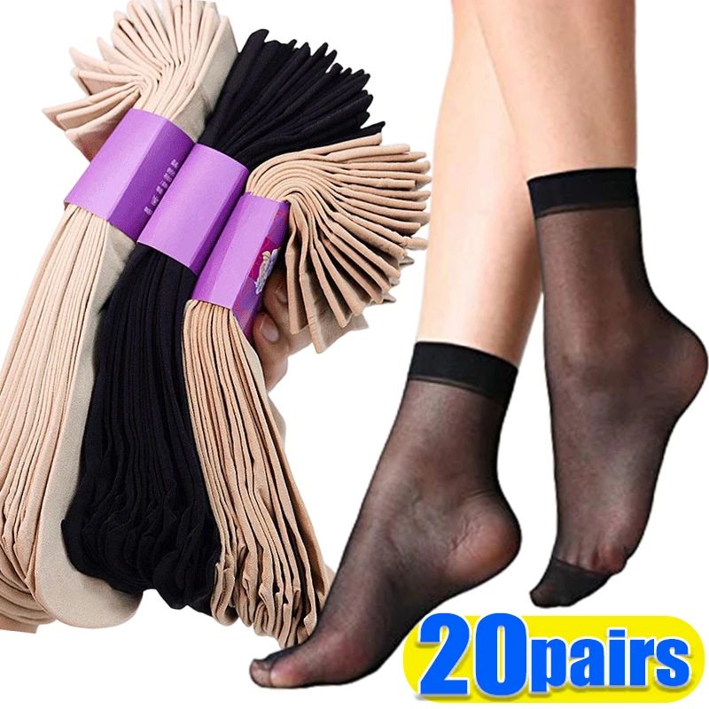 Top Trends: 40pcs Summer Short Socks Women Ultra Thin Transparent Crystal Silk Socks Ladies Sexy Elastic Silky Socks Girls Ankle Silk Sock Shoppable Styles