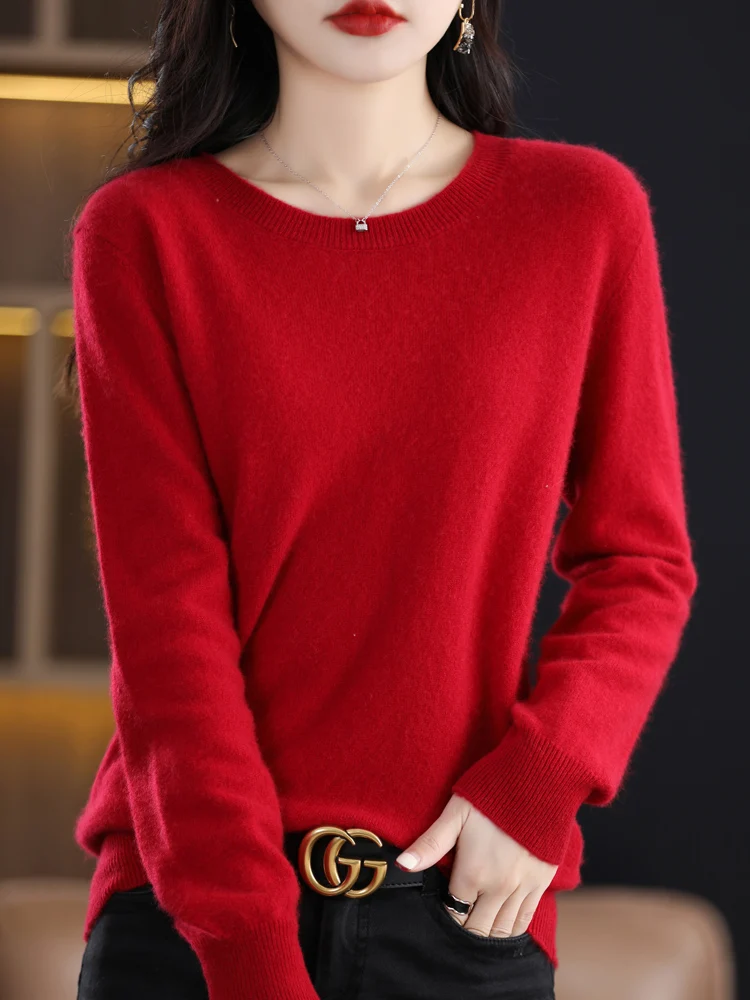 Top Trends: Autumn Winter Women Sweater Long Sleeve O-Neck Pullover 100% Merino Wool Solid Knitwear Feamle Clothing Bottom Shirt Basic Tops Shoppable Styles