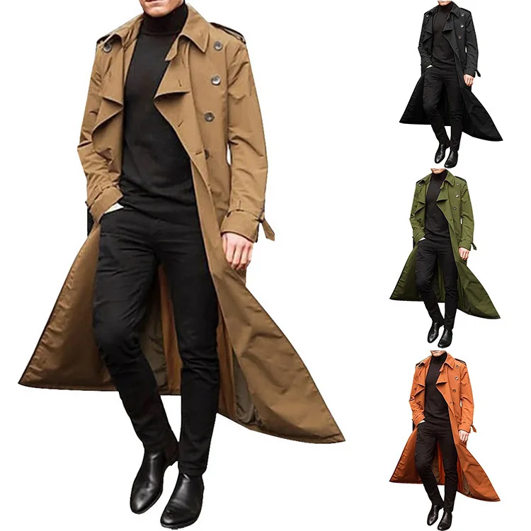 Top Trends: Men's Trench Coats Double Breasted Belted Trench Coat Juniors Oversized Casual Windbreaker Lapel Long Jacket Overcoats Shoppable Styles