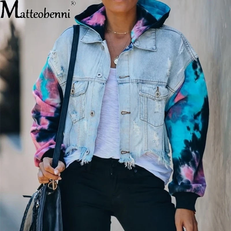 Top Trends: Autumn Women Sexy Patchwork Hooded Denim Jackets 2020 Fashion Casual Short Jean Jacket Long Sleeve Winter Female Coat Streetwear Shoppable Styles