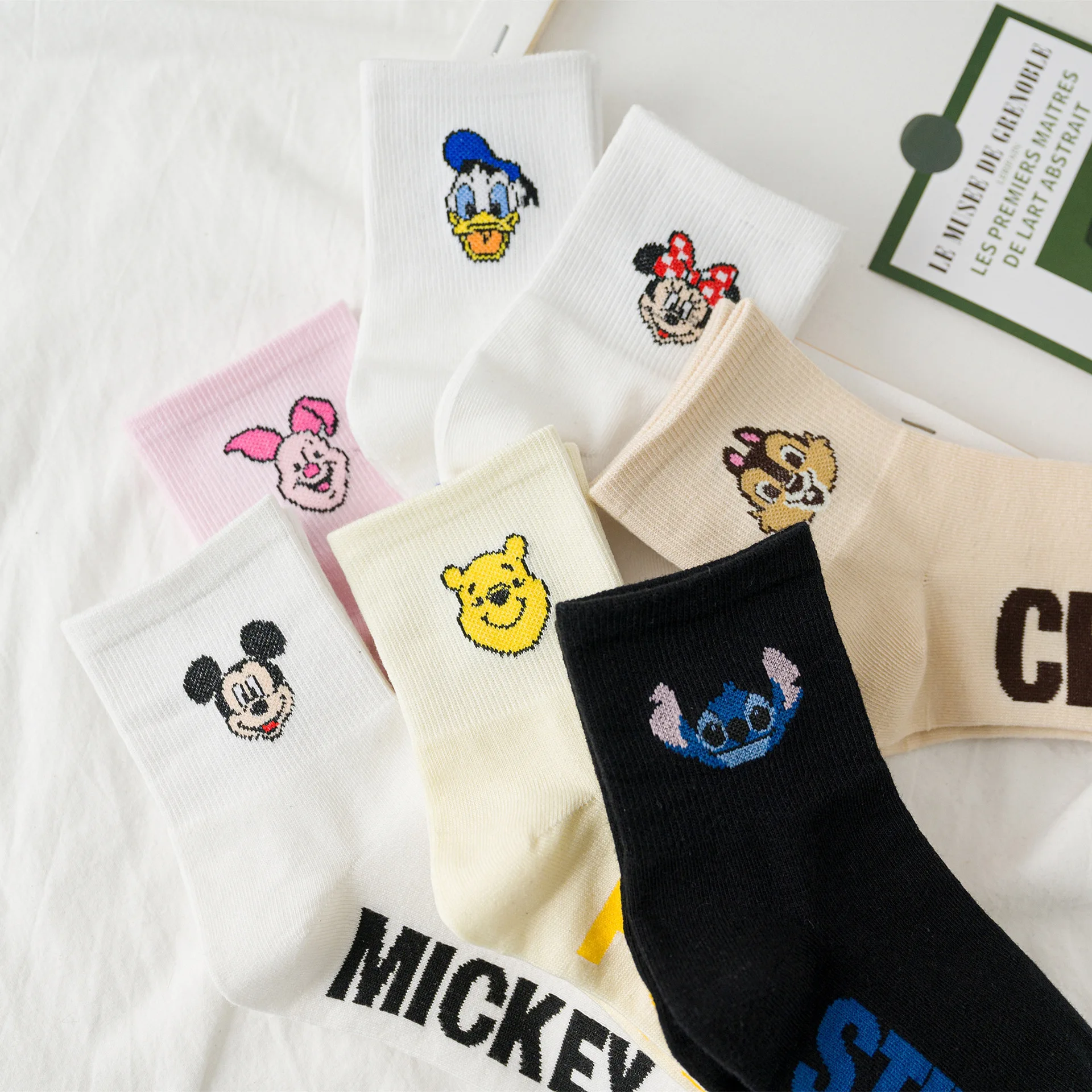 Top Trends: 1 Pair Disney Women Socks Female Korean Version MiddleTube Japanese Fashion Student Girl Spring Summer Cartoon White Kawaii Sock Shoppable Styles