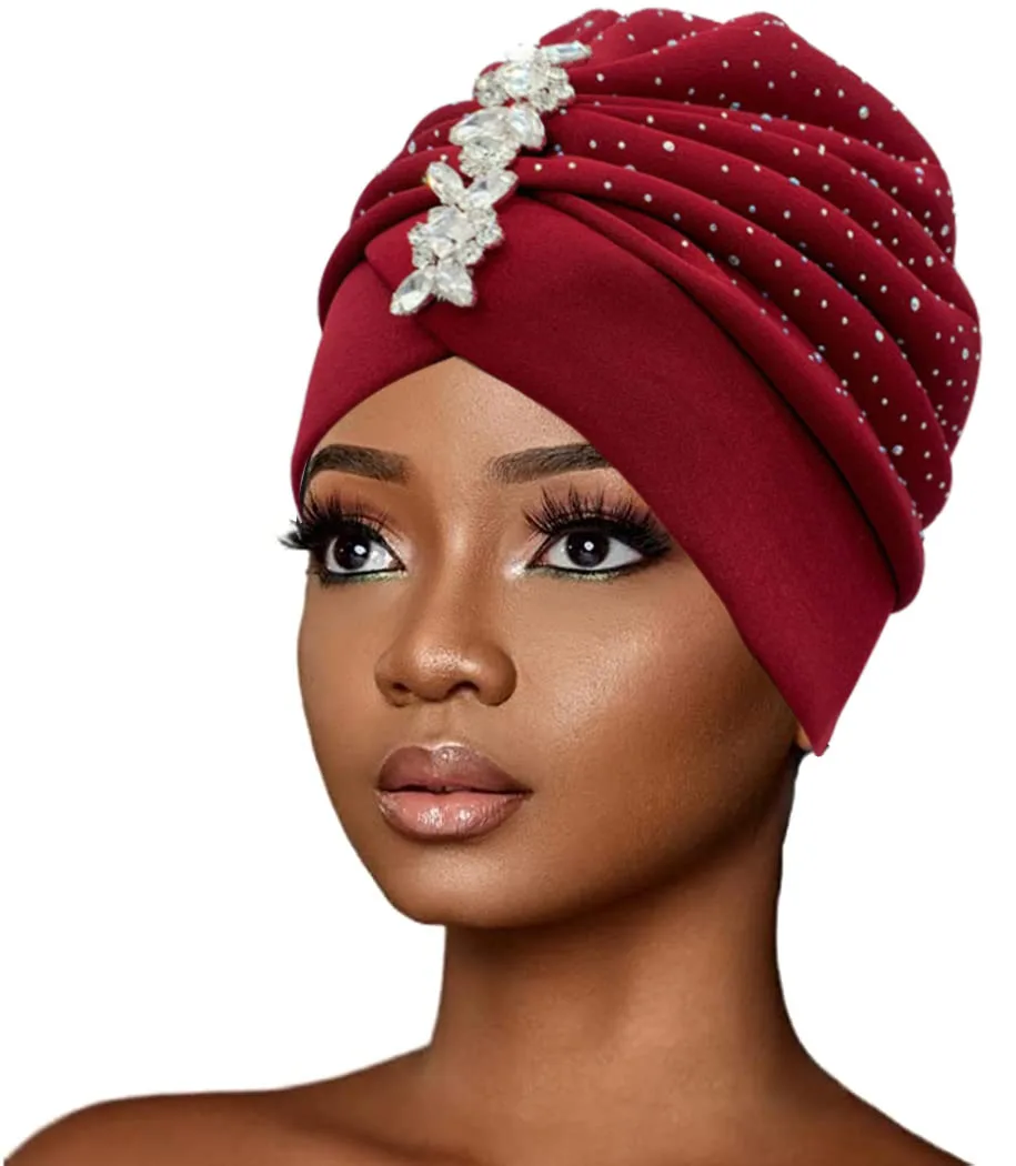 Top Trends: 2023 Pleated Turban Cap With Shinny Rhinestone Women Fashion Head Wrap African Auto Gele Headtie Muslim Headscarf Bonnet Shoppable Styles - Image 2