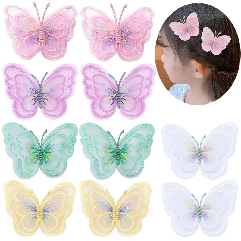 Top Trends: 2Pcs Butterfly Hair Clip For Girl Embroidery Barrettes Fairy Hairpin Kids Hair Decor Hairpins Headwear Lovely Hair Accessories Shoppable Styles