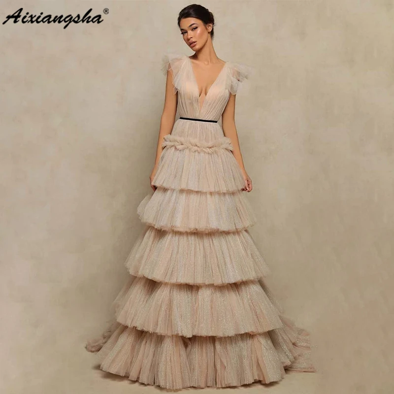 Top Trends: Aixiangsha A-line Pleat Prom Dress Evening Dresses V-neck Sleeveless Vestidos De Fiesta Elegantes Para Mujer 2023 Shoppable Styles