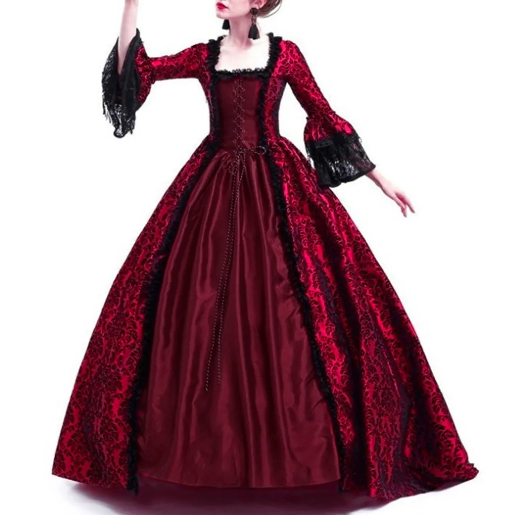 Top Trends: Women&#039;s Steampunk Vintage Lace Patchwork Large Bell Sleeve Medieval Gown Dresses Plus Size Gothic Elegant Square Neck Dress Shoppable Styles