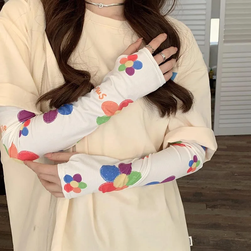 Top Trends: Summer Cute Flowers Ice Silk Arm Sleeve Sunscreen Women Outdoor Anti Ultraviolet Sandy Beach Sun Protect Breathable Thin Gloves Shoppable Styles - Image 5