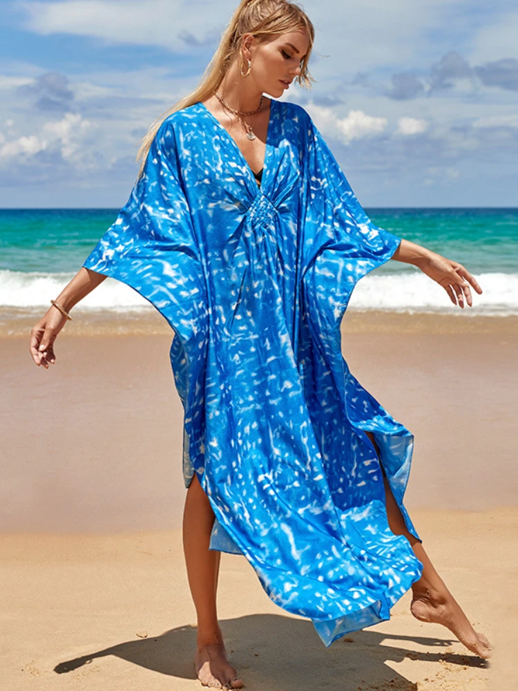 Top Trends: Maxi Beach Dresses Printed Kaftans For Women Tunic Bikini Cover Up Batwing Sleeve Summer Holiday Bathing Suits Sales Shoppable Styles