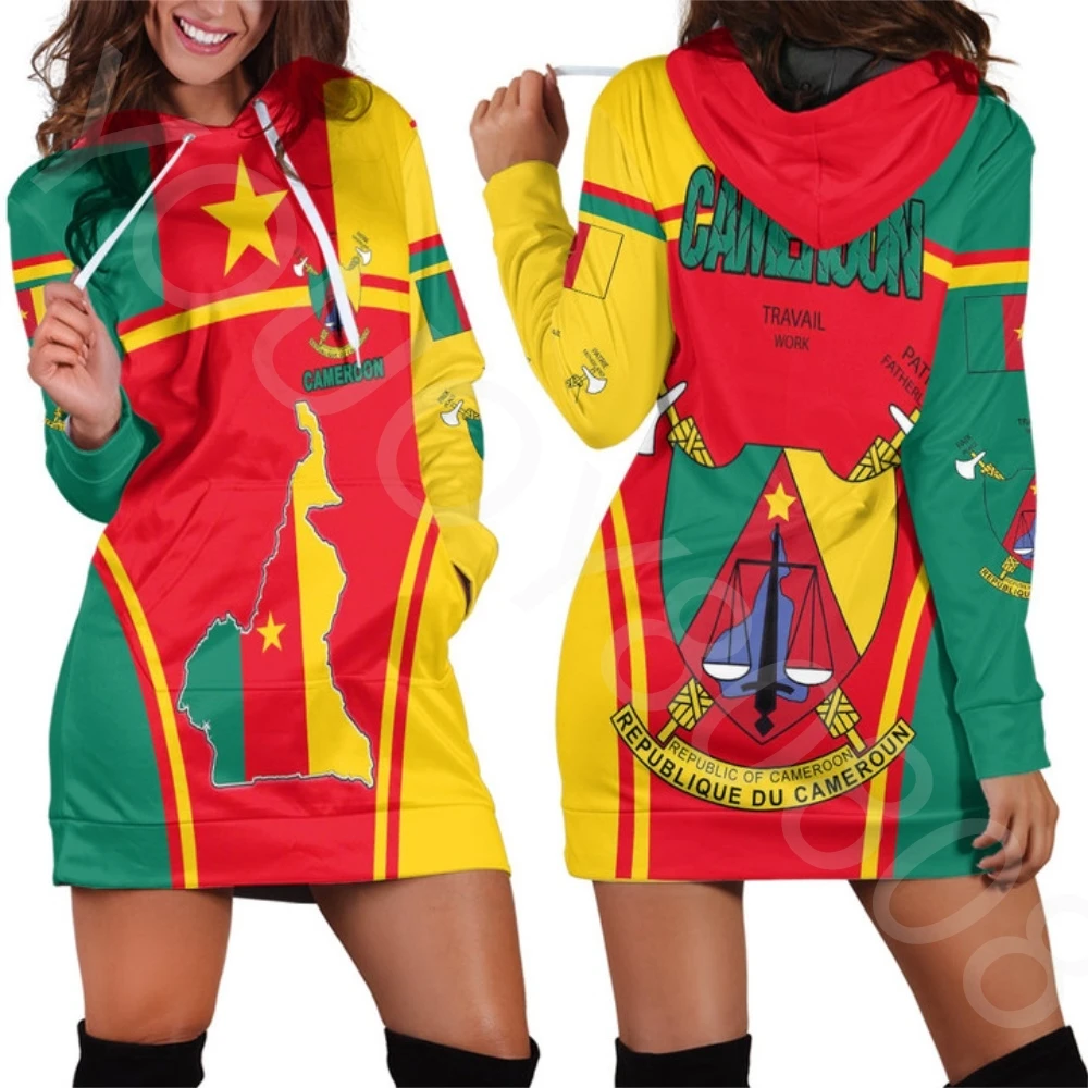 Top Trends: 2022 Cameroon Flag 3D Printing New Hooded Skirt Ladies Casual Long Sleeve Sweater Crew Neck Pullover Top Shoppable Styles