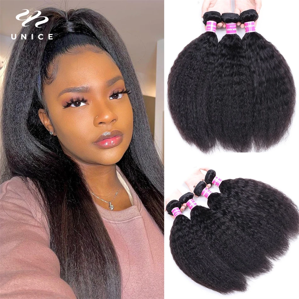 Top Trends: UNice Hair Brazilian Kinky Straight Hair Bundles Human Hair Bundles Remy Human Hair Extensions 3 / 4 Pieces Double Weft Shoppable Styles