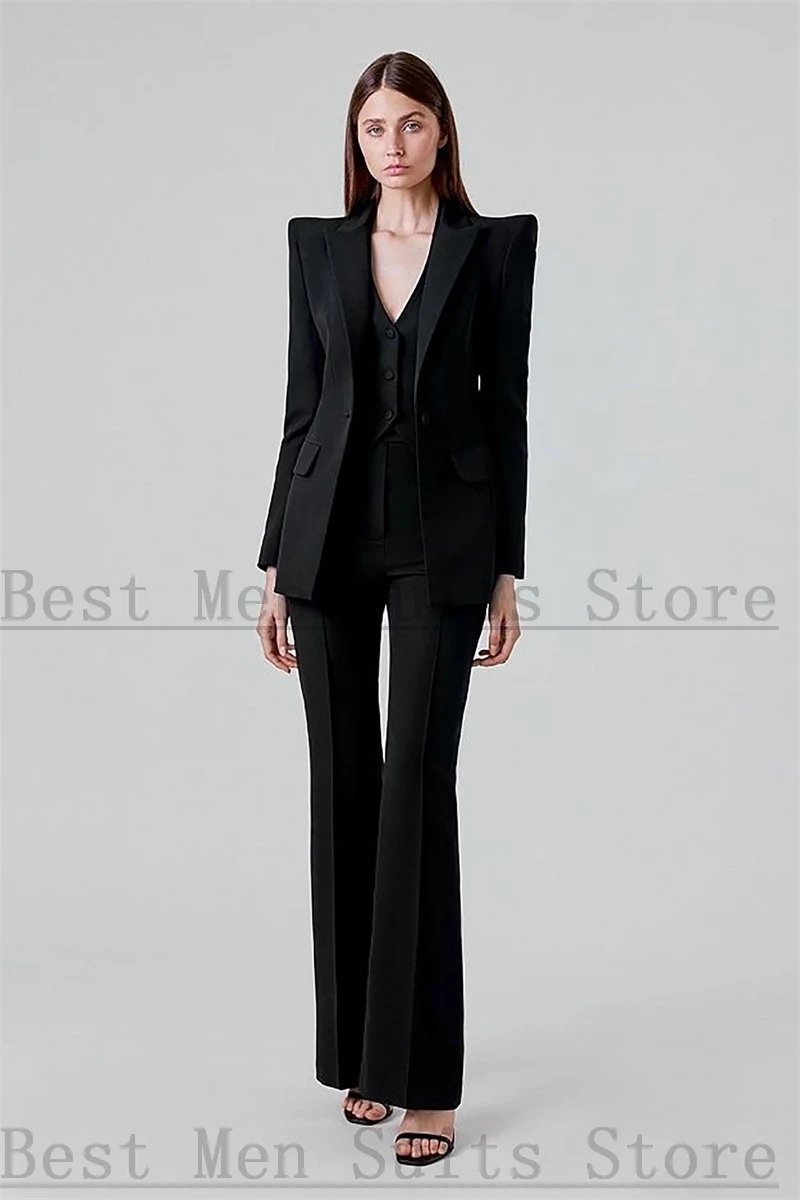 Top Trends: Black Women Suits Set Blazer+ Vest+ Wide Leg Pants 3 Pieces Formal Office Lady Jacket Special Occasion Prom Dress Tailored Made Shoppable Styles