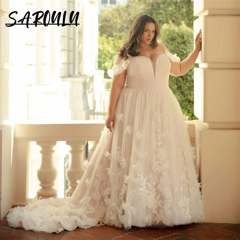 Top Trends: Whimsical Plus Size Tulle Ballgown Wedding Dress 3D Floral Appliqued Bride Dresses Off-The-Shoulder Bridal Gown Vestidos De Novi Shoppable Styles