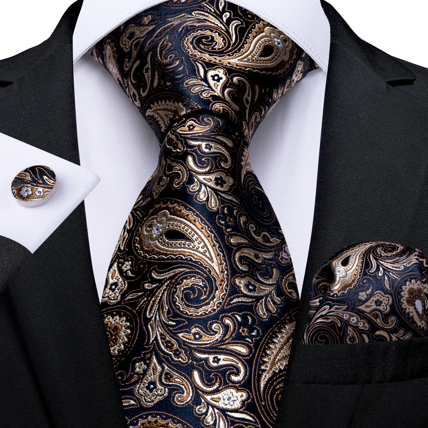 Top Trends: Men Tie Gold Blue Paisley Wedding Tie For Men Hanky Cufflinks Silk Men Tie Set Party Business Fashion DiBanGu Designer MJ-7249 Shoppable Styles