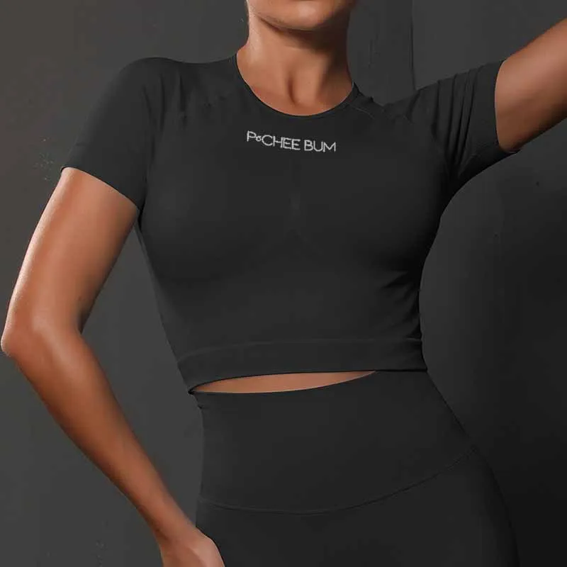 Top Trends: Pchee Bum Women Gym Seamless Shirts New Fashion Sports Fitness Crop Top Womens Ribber Round Collar Short Sleeve T-shirt Shoppable Styles - Image 4