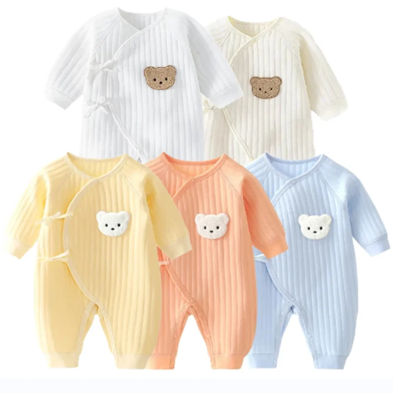 Top Trends: 0-6M Baby Romper Solid Knitting 100% Cotton Long Sleeve One Piece Outfit Toddler Baby Boys Girl Romper Newborn Baby Jumpsuit Shoppable Styles