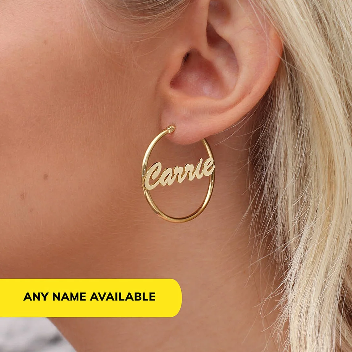 Top Trends: Pair Of Script Hoop Name Earrings Personalized Stainless Steel Initial Letter Nameplate Jewelry For Women Stud Earrings Gifts Shoppable Styles