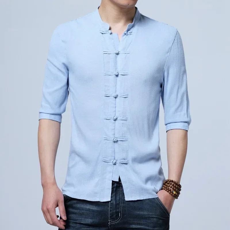 Top Trends: Tradictional Chinese Clothing For Men Kung Fu Tai Chi Tang Suit Style Tops Half Sleeve Cotton Linen Chinese Style Shirts Shoppable Styles